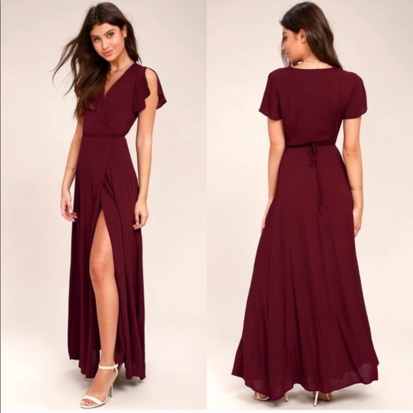 Lulu's Dresses & Skirts - Lulus Heart of Marigold Burgundy Maxi Wrap Dress